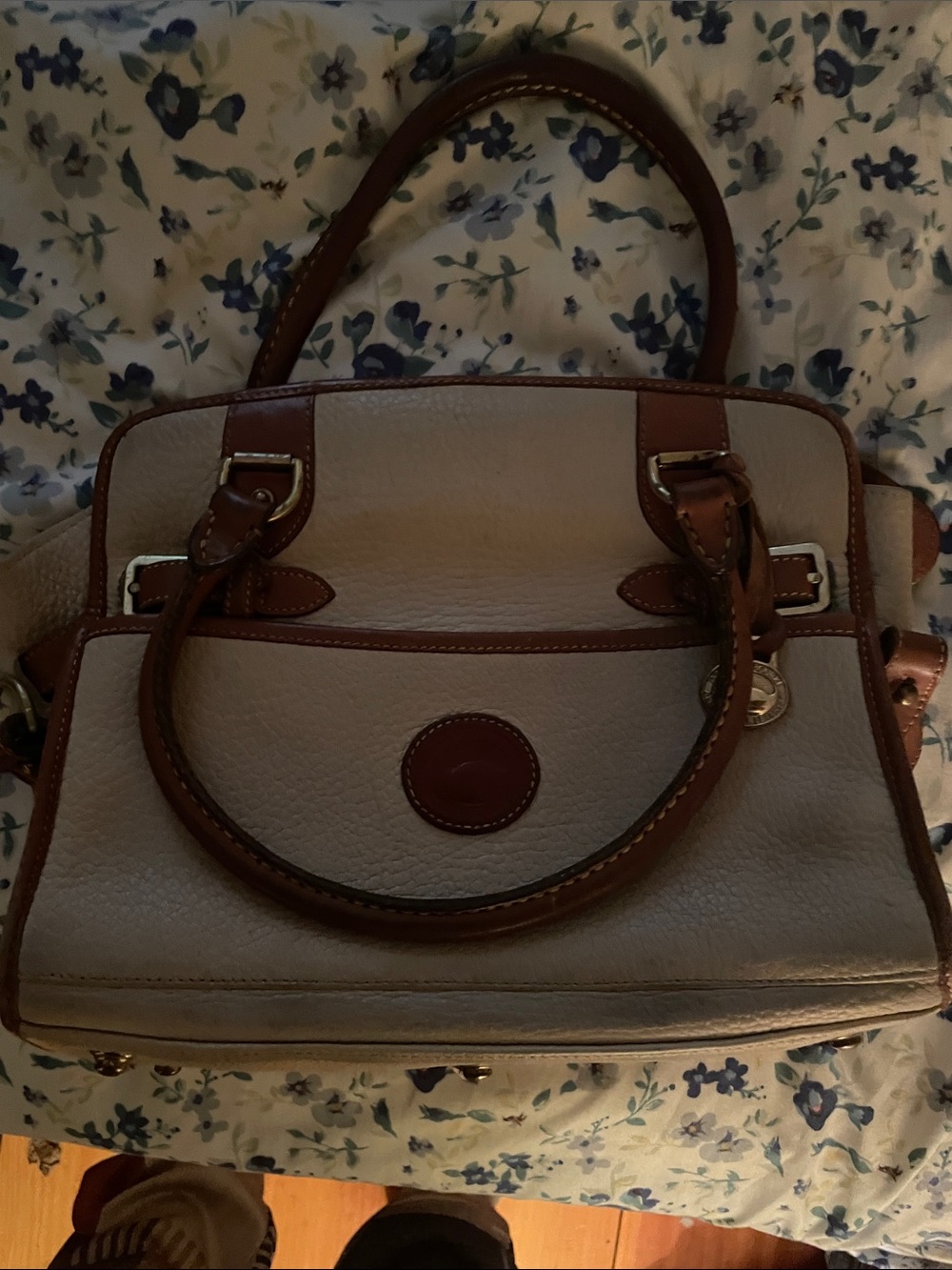Dooney & Bourke Cream and Brown Leather Satchel